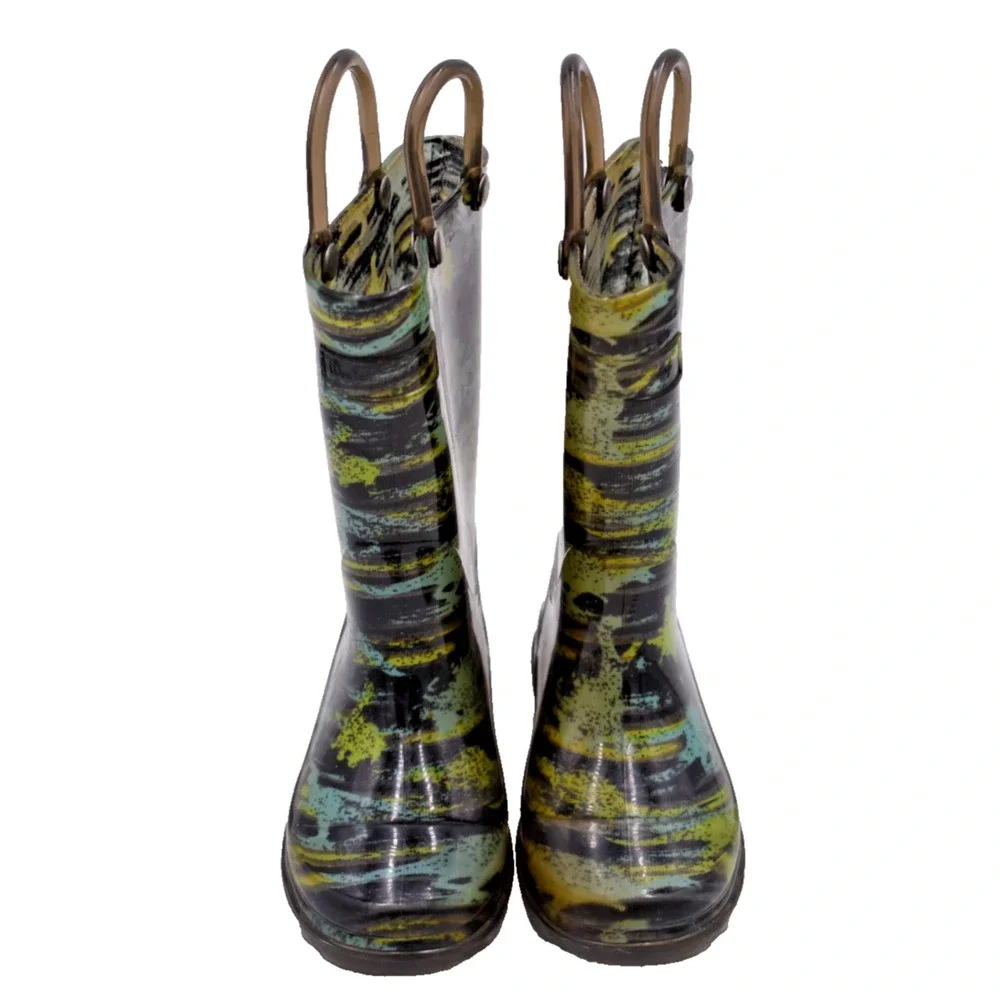 WESTERN CHIEF Light Up Rain Boots - Brush Stripe Green & Blue - US Toddler 6